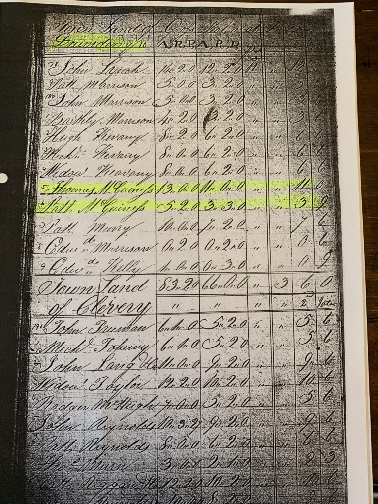 Tithe applotment 1824 Sligo Thomas-Pat McGuiness record scan