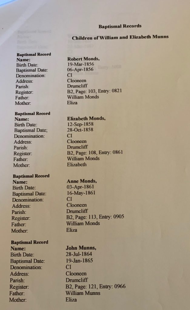 Baptismal Records of Wm-Elizabeth Munns Children1